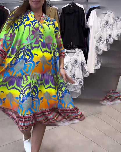 Abito casual bohémien stampato con scollo a V