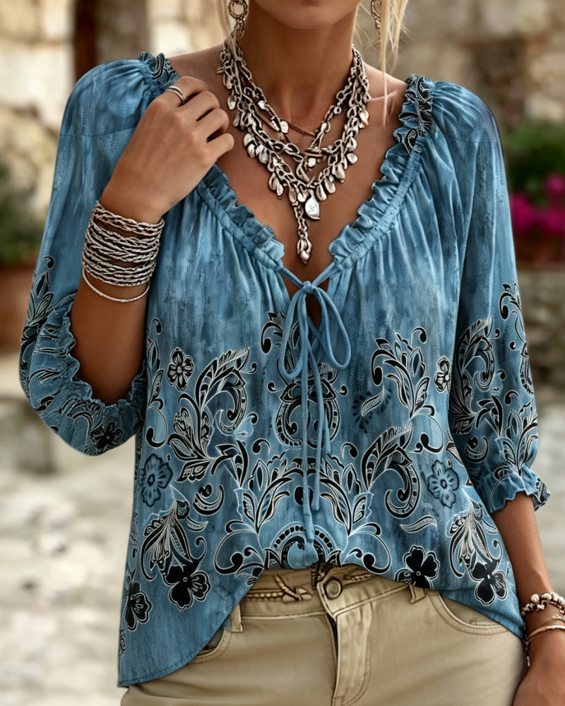 Bubble Three-Quarter Sleeve Tie Blouse blouses & shirts spring summer