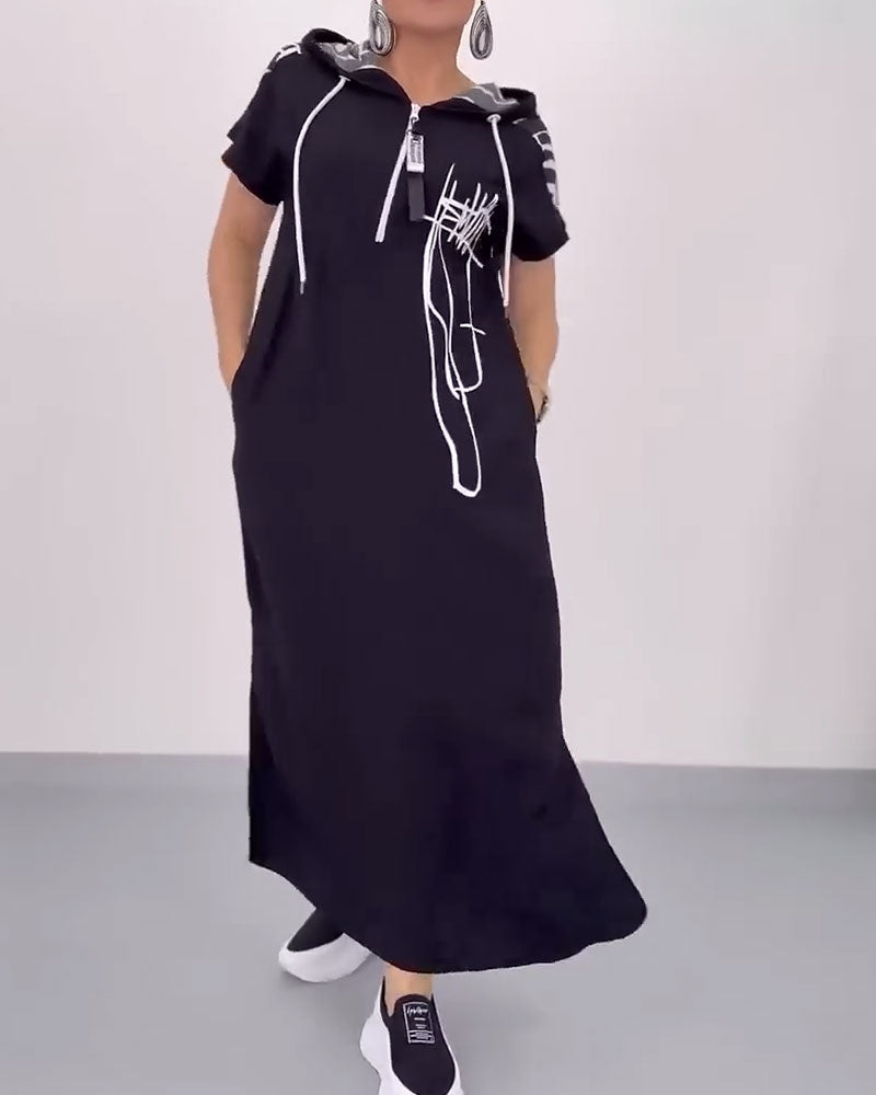 Half-Zip Loose Contrast Dress