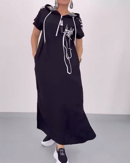 Half-Zip Loose Contrast Dress