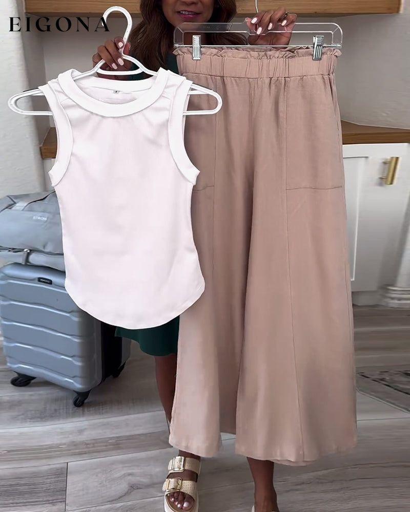 Sleeveless solid color casual two-piece set summer two-piece sets