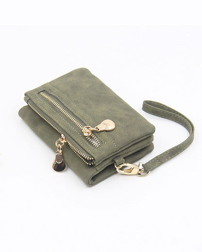 Women's Bifold Zipper Wallet Plain Short Card Purse