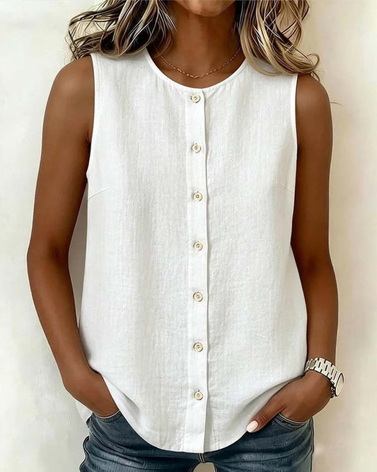Round Neck Single-Breasted Sleeveless Blouse blouses & shirts spring summer