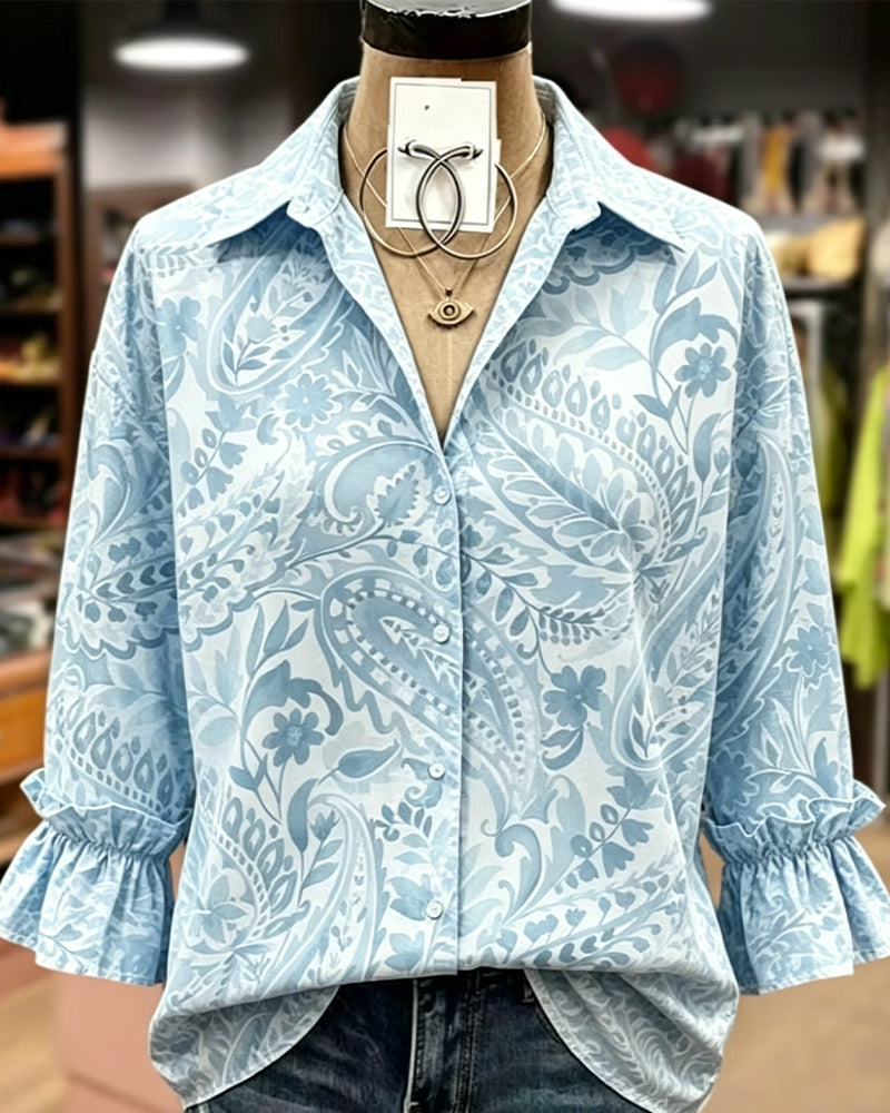 Lantern Sleeve Printed Blouse