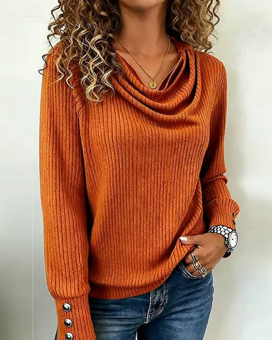 Solid Color Draped Neck Knitted T-Shirt