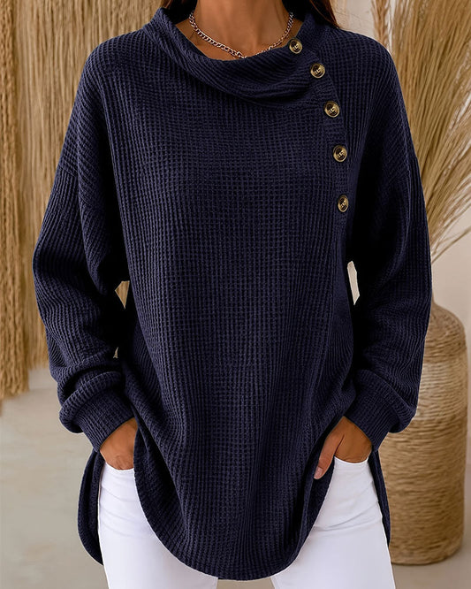 Stylish Asymmetric Button Long Sleeve Top 2024 f/w spring tops