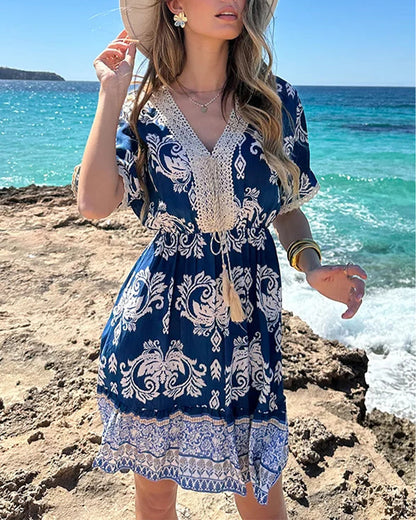 Casual Printed V-Neck Dress