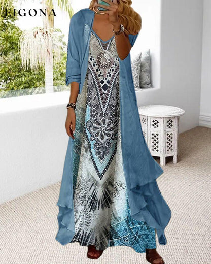 Ethnic style printed suspender dress two piece set spring summer two-piece sets