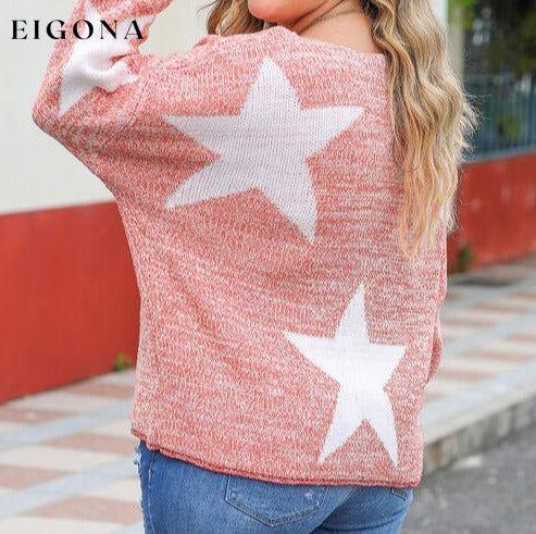 Plus Size Star Round Neck Long Sleeve Sweater