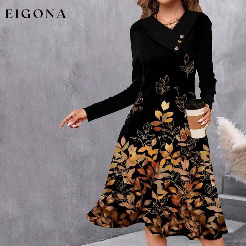 Vintage Leaf Print Dress Black best Best Sellings casual dresses clothes Plus Size Sale short dresses Topseller