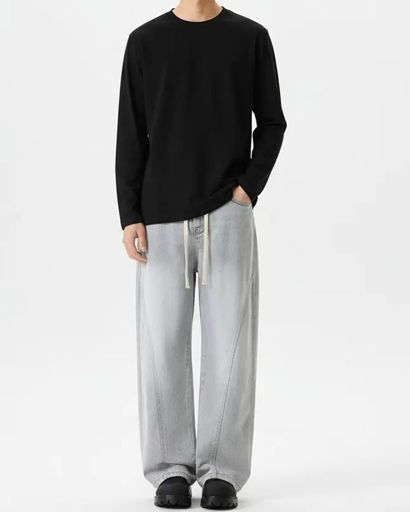 Men's Crew Neck Long-Sleeve Slit T-Shirt