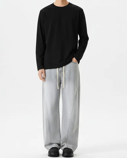 Men's Crew Neck Long-Sleeve Slit T-Shirt