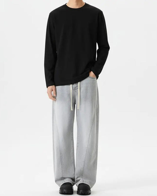 Men's Crew Neck Long-Sleeve Slit T-Shirt spring summer t-shirts man
