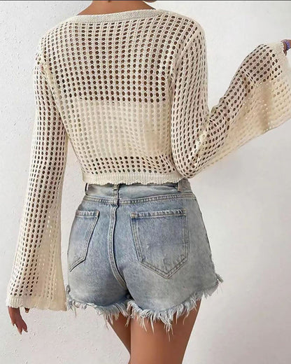 Simple Solid Hollow Out Beach Cardigan