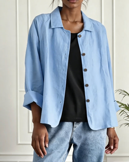 Solid Color Collared Single-Breasted Shirt
