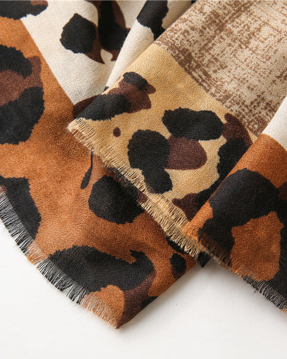 Women's Leopard Patchwork Print Fringe Shawl Scarf 2024 f/w accesories spring summer