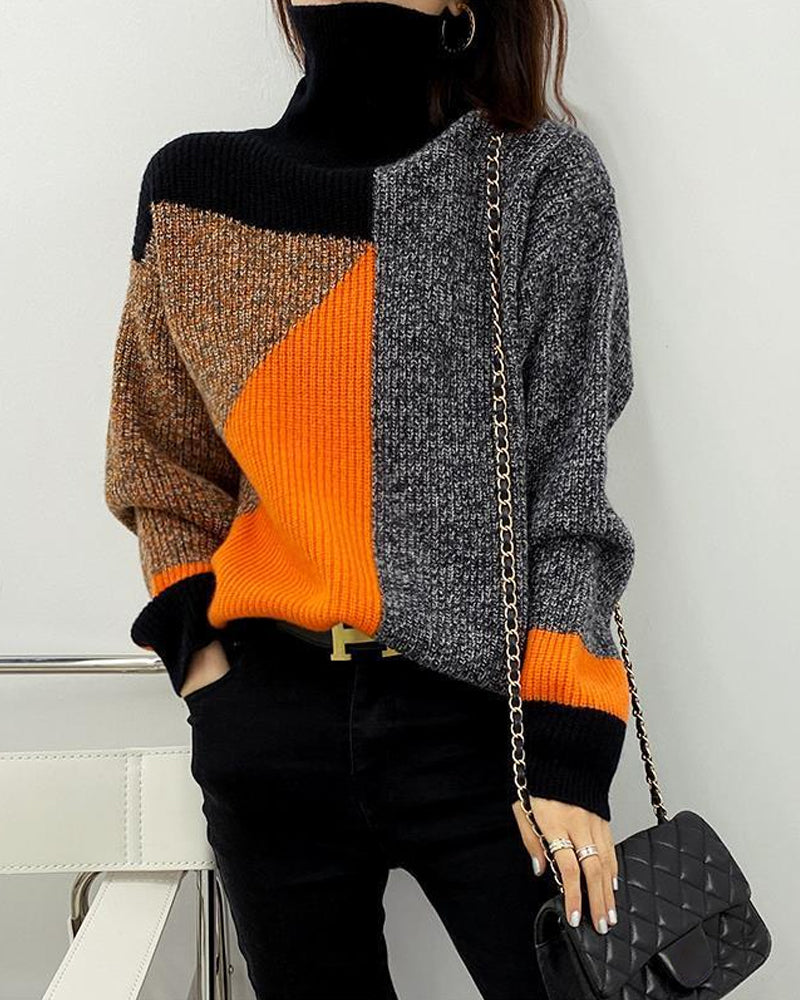 Chic High Neck color block Pullover 2023 f/w 202466 23BF pullovers