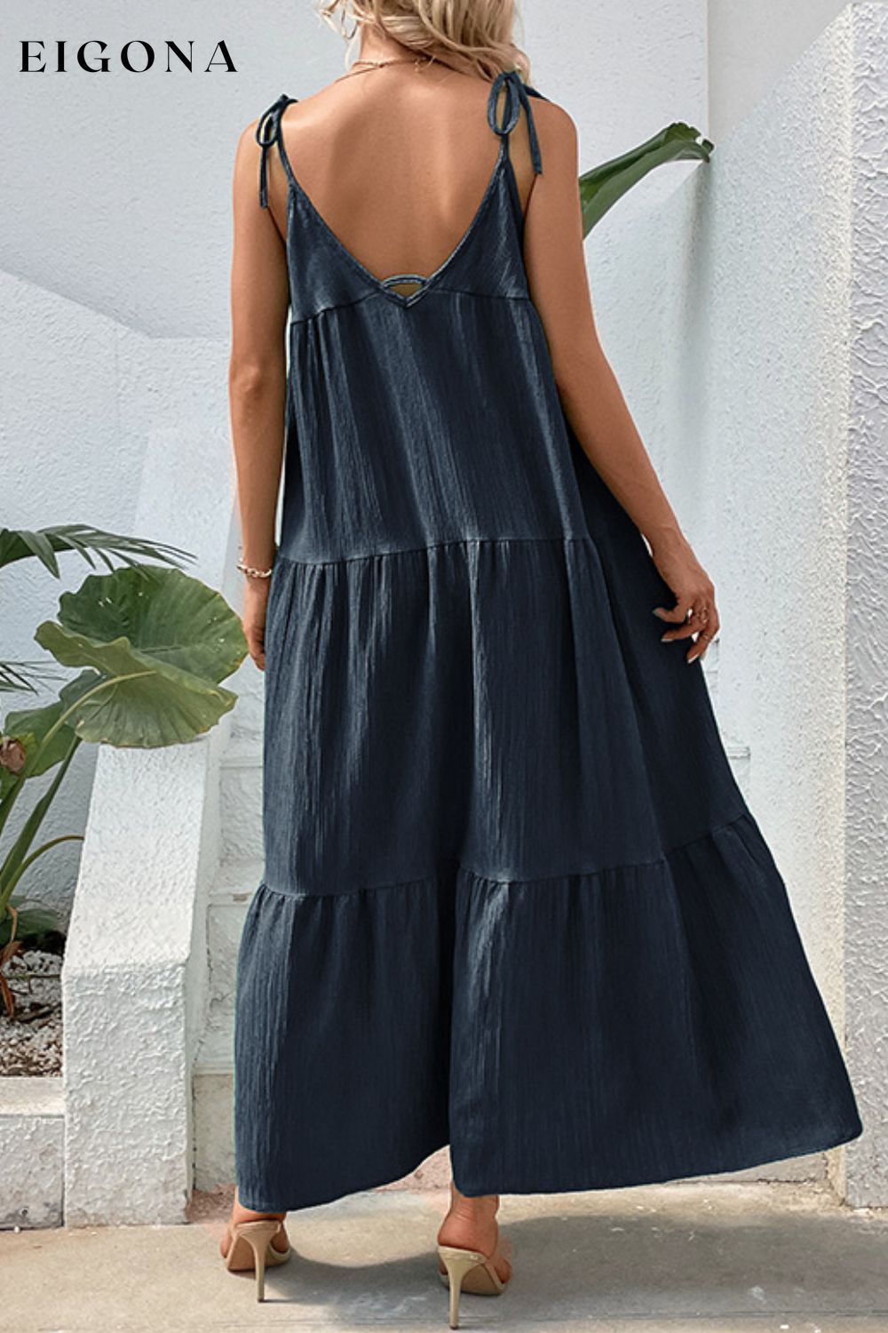 Tie-Shoulder Tiered Maxi Dress clothes dress dresses Hundredth long dress maxi dress Ship From Overseas