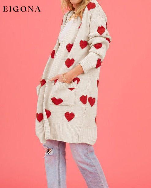 Heart Graphic Open Front Cardigan with Pockets Sweater