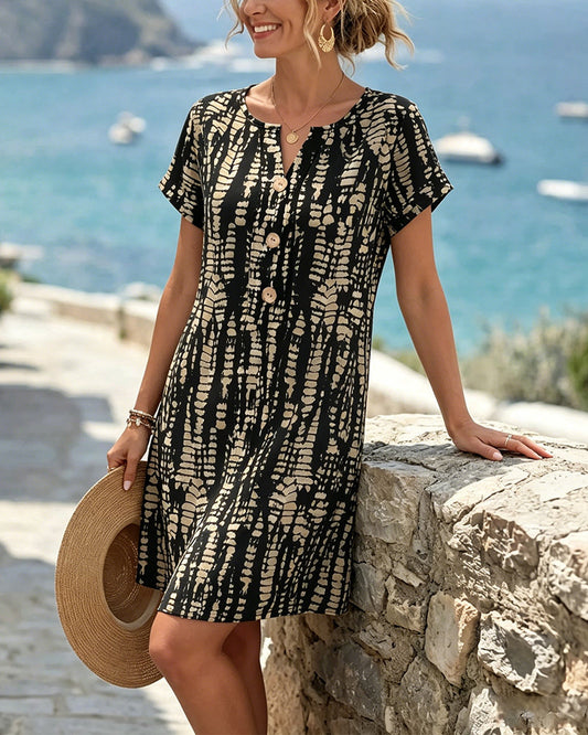 Black And Brown Color-Blocked Button Dress casual dresses spring summer