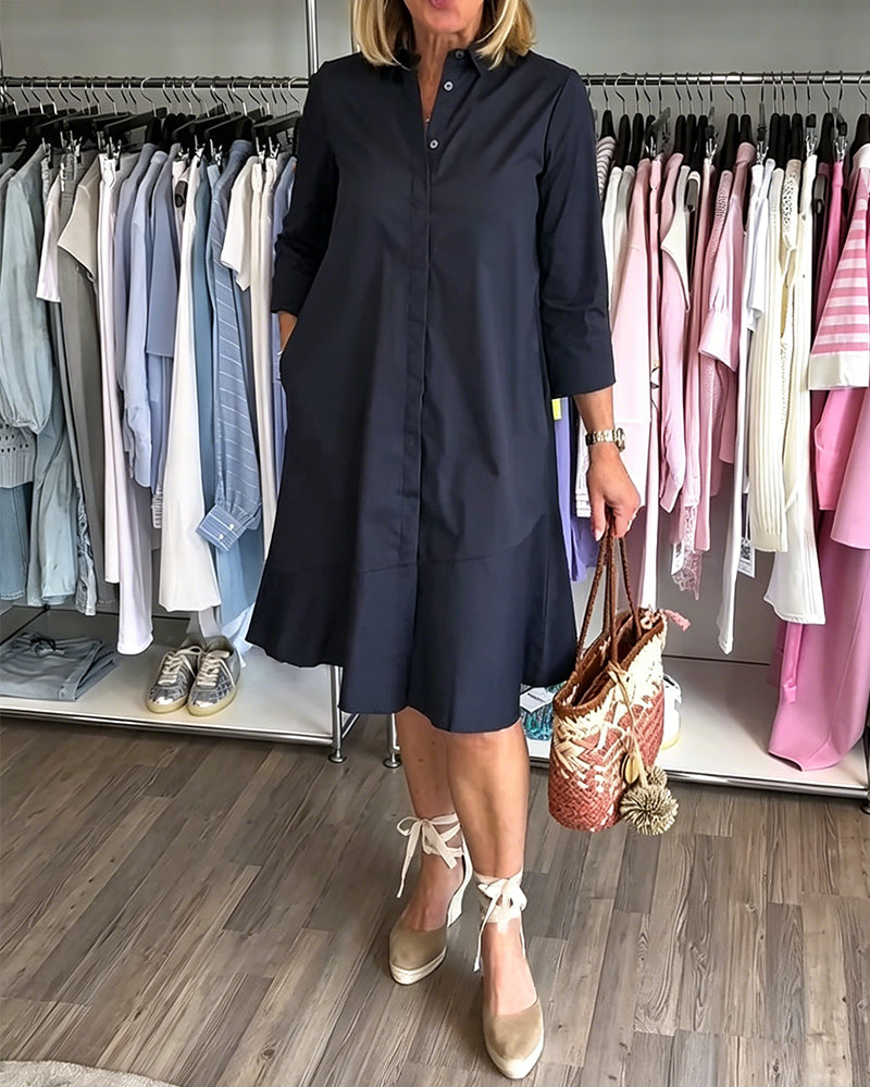 Shirt Collar Ruffle Dress