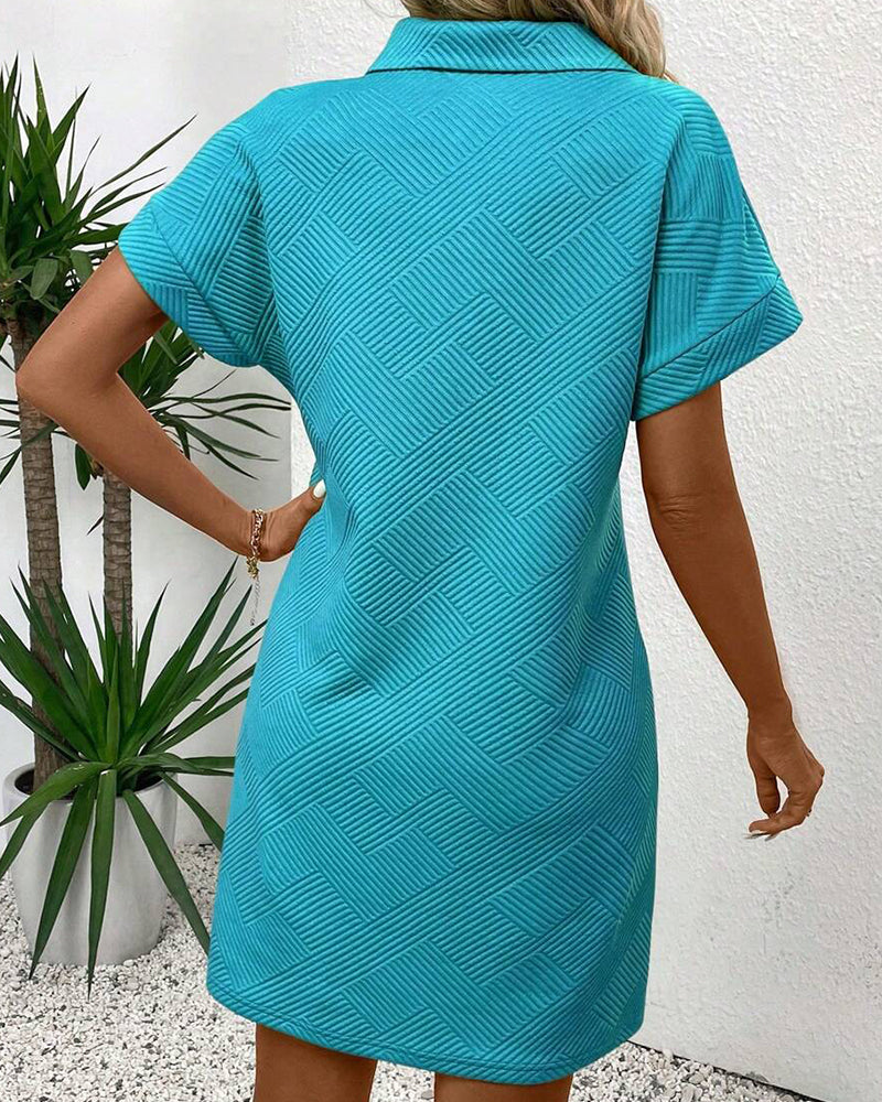 Jacquard Polo Collar Button-Front Babydoll Dress