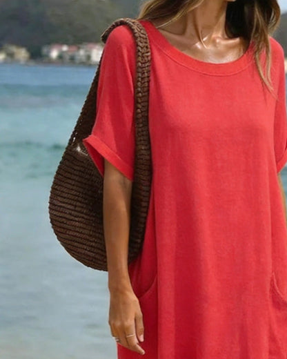 Round Neck Loose Pocket Dress