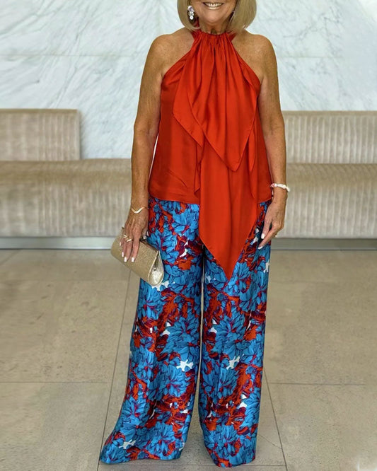 Ribbon Sleeveless Halterneck Tank Top