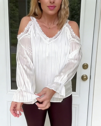 Lace Off-Shoulder Pleated Blouse