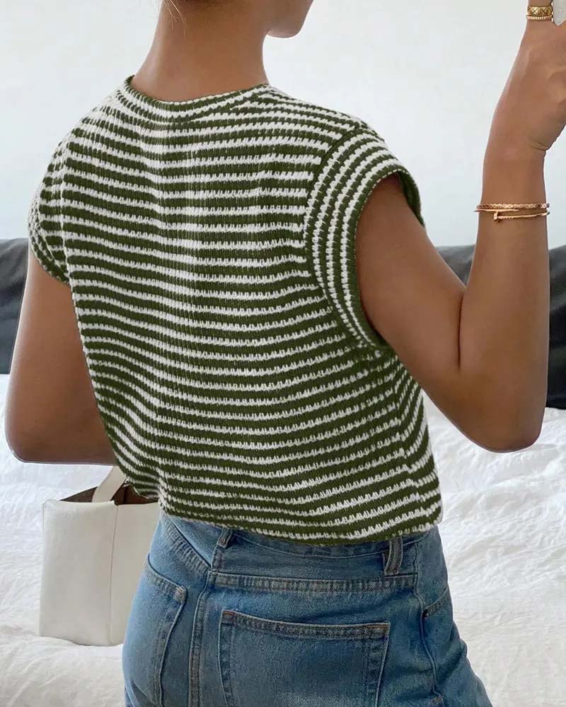 Stripe Crewneck Short Sleeve Casual Top