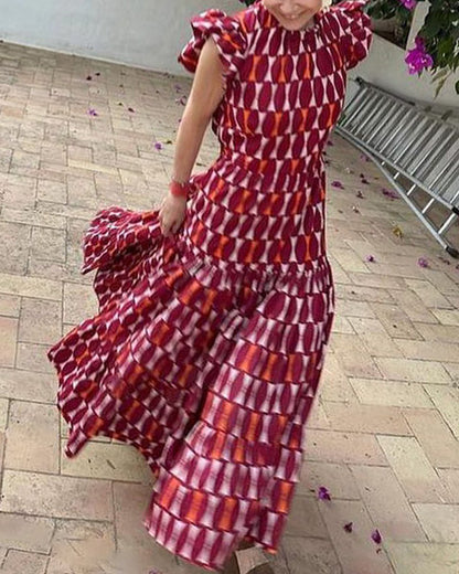 Contrast color long dress with ruffled sleeves casual dresses summer