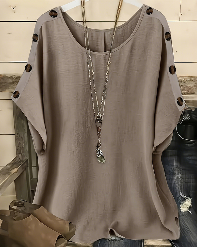 Batwing Sleeve Shoulder Buttons T-Shirt