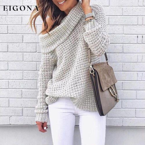 Openwork Off-Shoulder Sweater Light Gray clothes D&C Ship From Overseas
