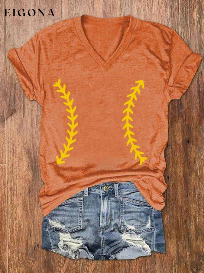 Women's Softball Lover Casual V-Neck Tee ball print