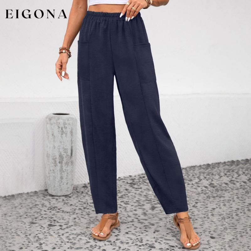Casual Solid Color Trousers Navy Blue best Best Sellings bottoms clothes pants Sale Topseller