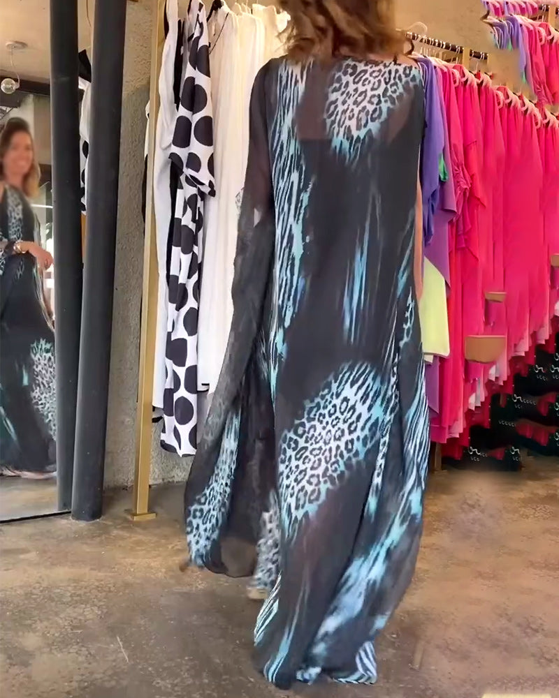 Leopard print slit sleeve maxi dress 202466 casual dresses spring summer