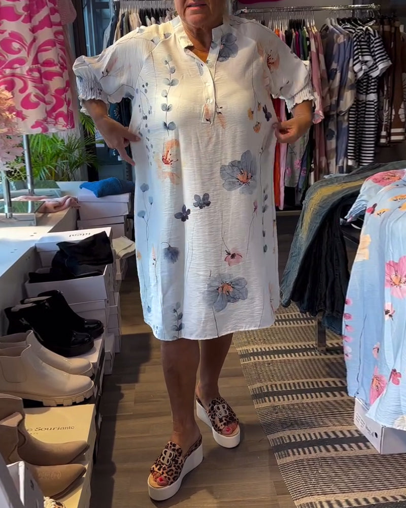 Stand Collar Lotus Short Sleeve Dress