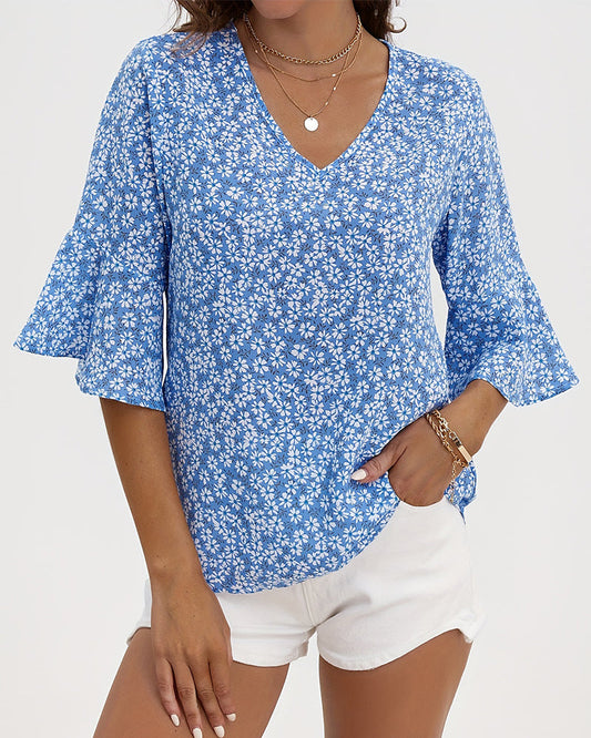 V-Neck Floral Butterfly Sleeve Blouse blouses & shirts spring summer