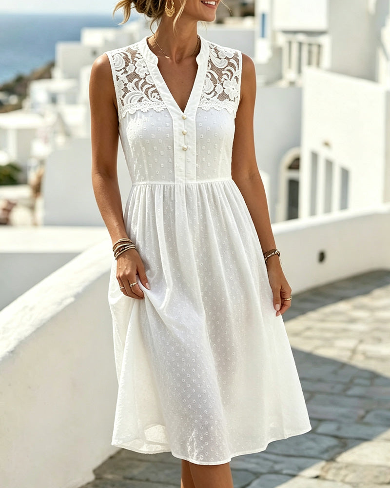 Sleeveless V-Neck Lace Patchwork Dress