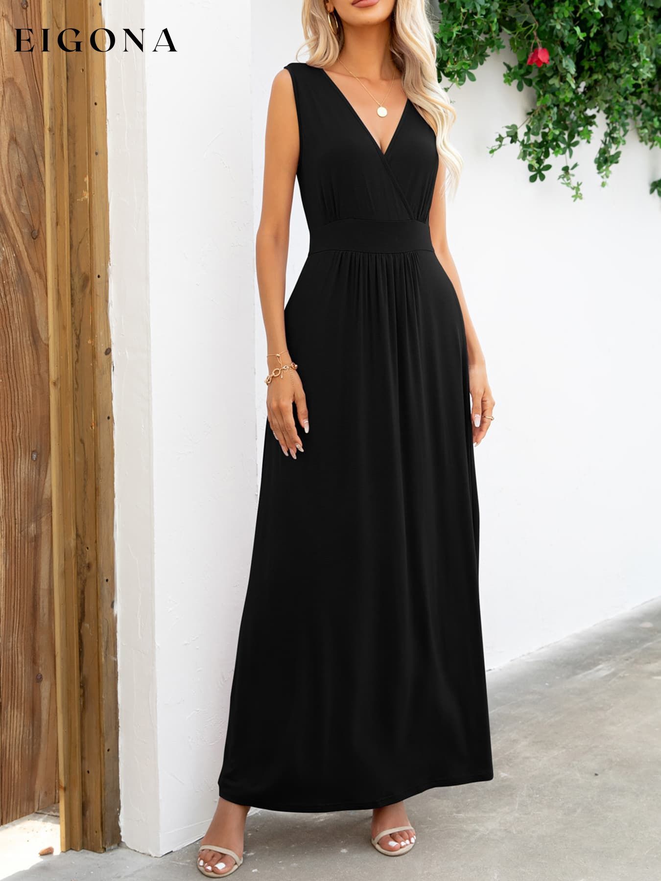 Surplice Neck Sleeveless Maxi Dress Black clothes dress dresses long dress maxi dress Putica Ship From Overseas Shipping Delay 09/29/2023 - 10/04/2023