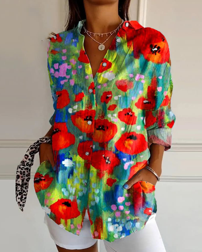 Temperament colorful printed shirt 2024 f/w blouses & shirts spring