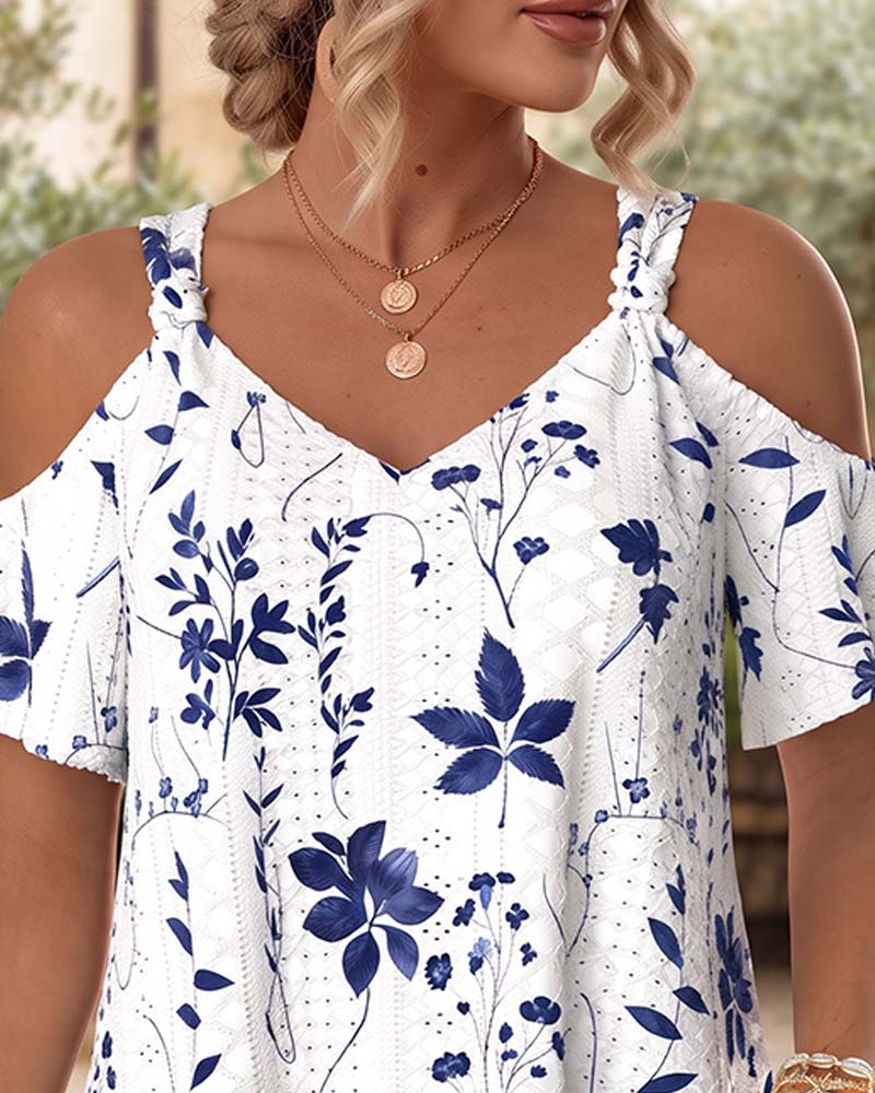 Strappy V-Neck Off-Shoulder Casual T-Shirt