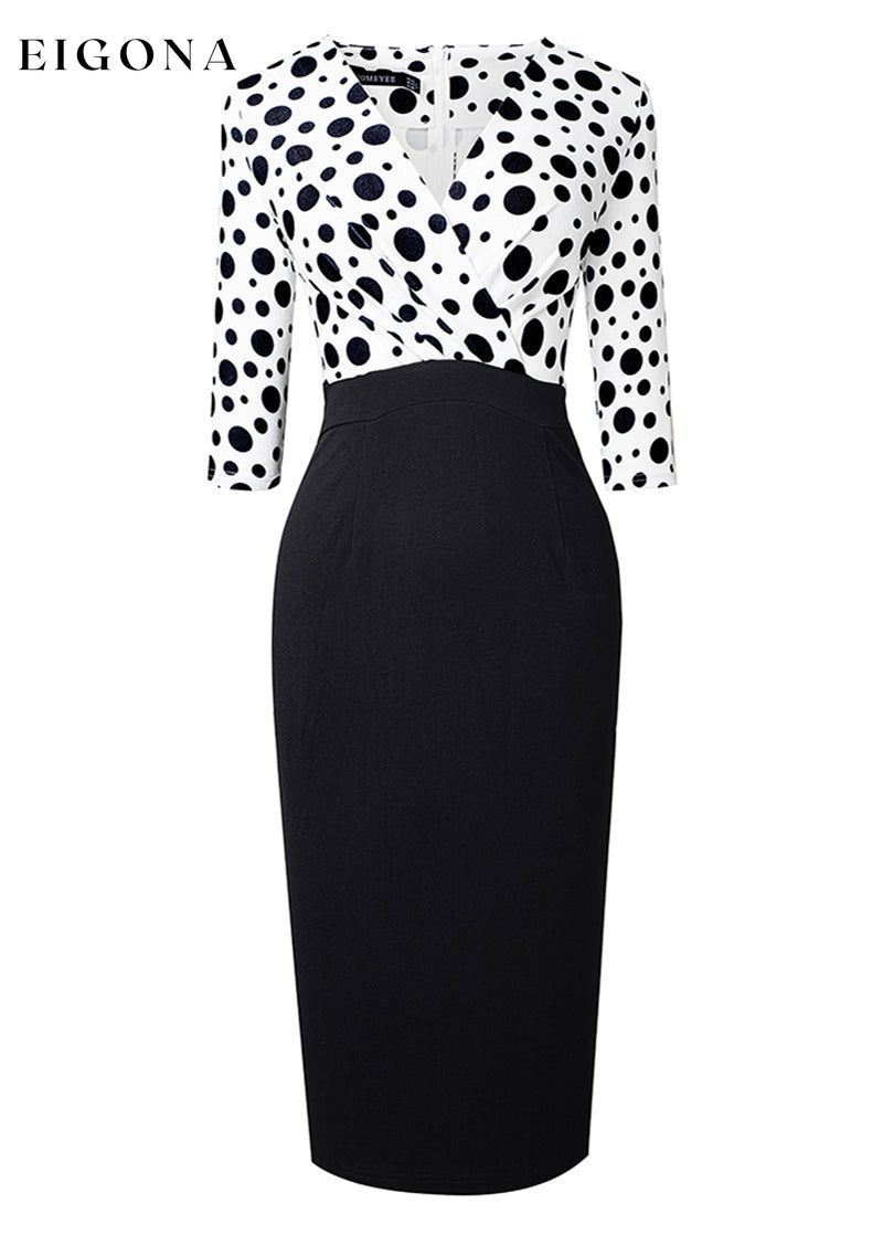 Surplice Neck Polka Dot Pencil Dress A&Y.S clothes Ship From Overseas Shipping Delay 09/29/2023 - 10/01/2023 trend