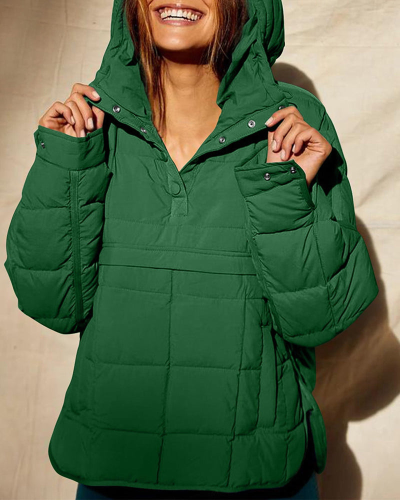 Casual solid color pocket hooded pullover padded jacket 2024 f/w padded jackets