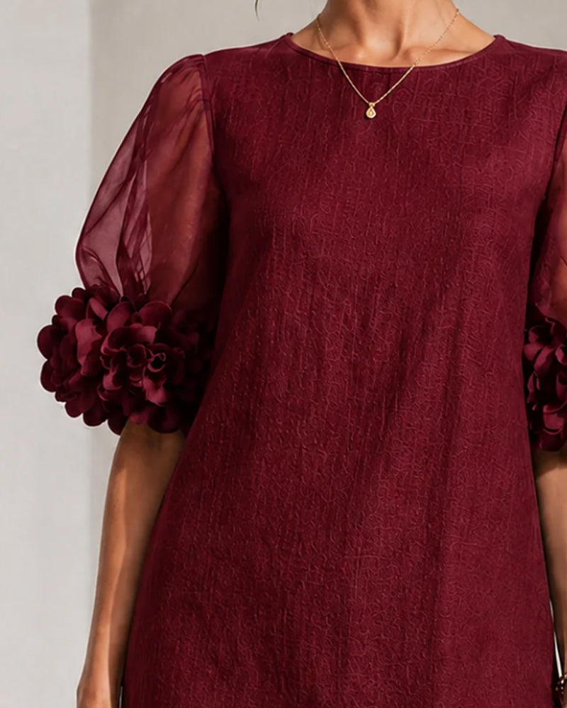 Stylish Crew Neck Puff Sleeve Dress casual dresses spring summer