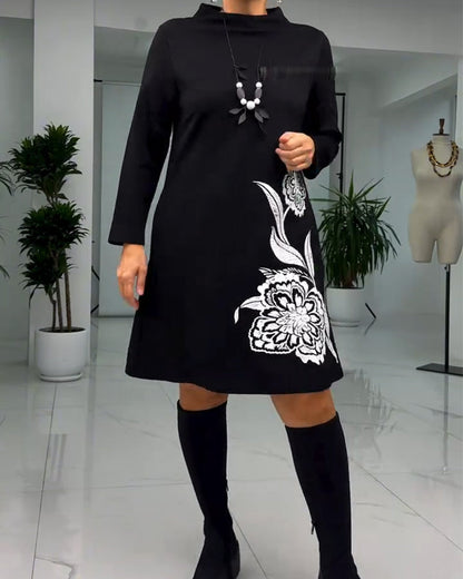 Pullover Long Sleeve Floral Print Dress