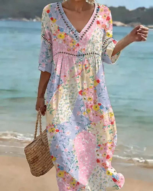 V-Neck Floral Resort Dress