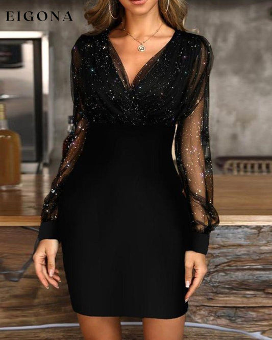 Elegant mesh v-neck dress Black 23BF Clothes Dresses Evening Dresses party dresses spring summer