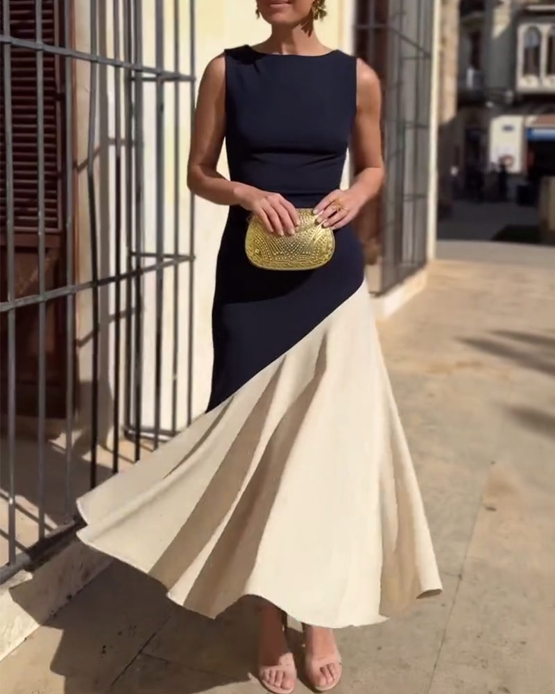 Color-block Sleeveless Fashion Dress