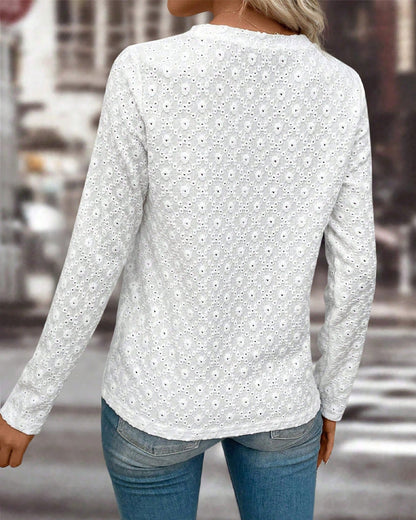 Hollow-Out Round Neck Long-Sleeved Versatile Top